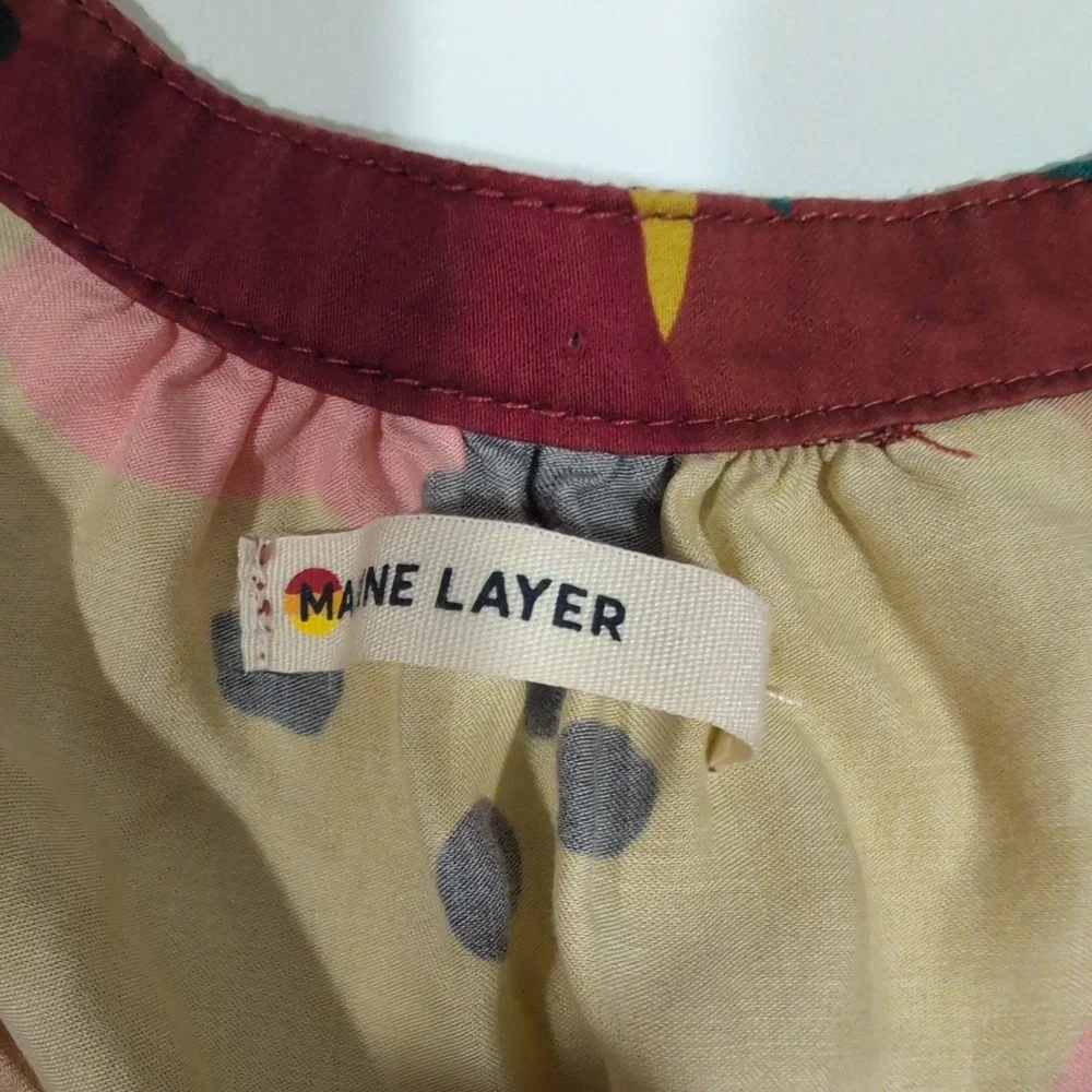Marine Layer Floral Ruffle Tiered Mini Dress Tencel Burgundy Medium‎